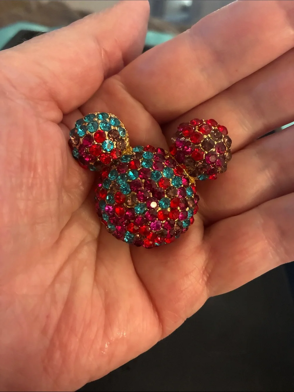 Multicolor Crystal Mickey Mouse Silhouette Brooch NWOT